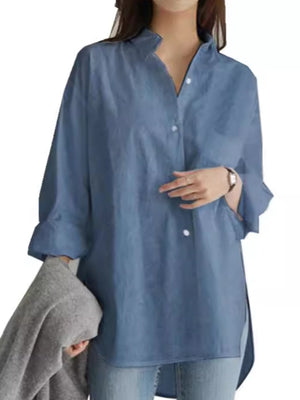 minimalist button-down shirt in Navy Blue with collared