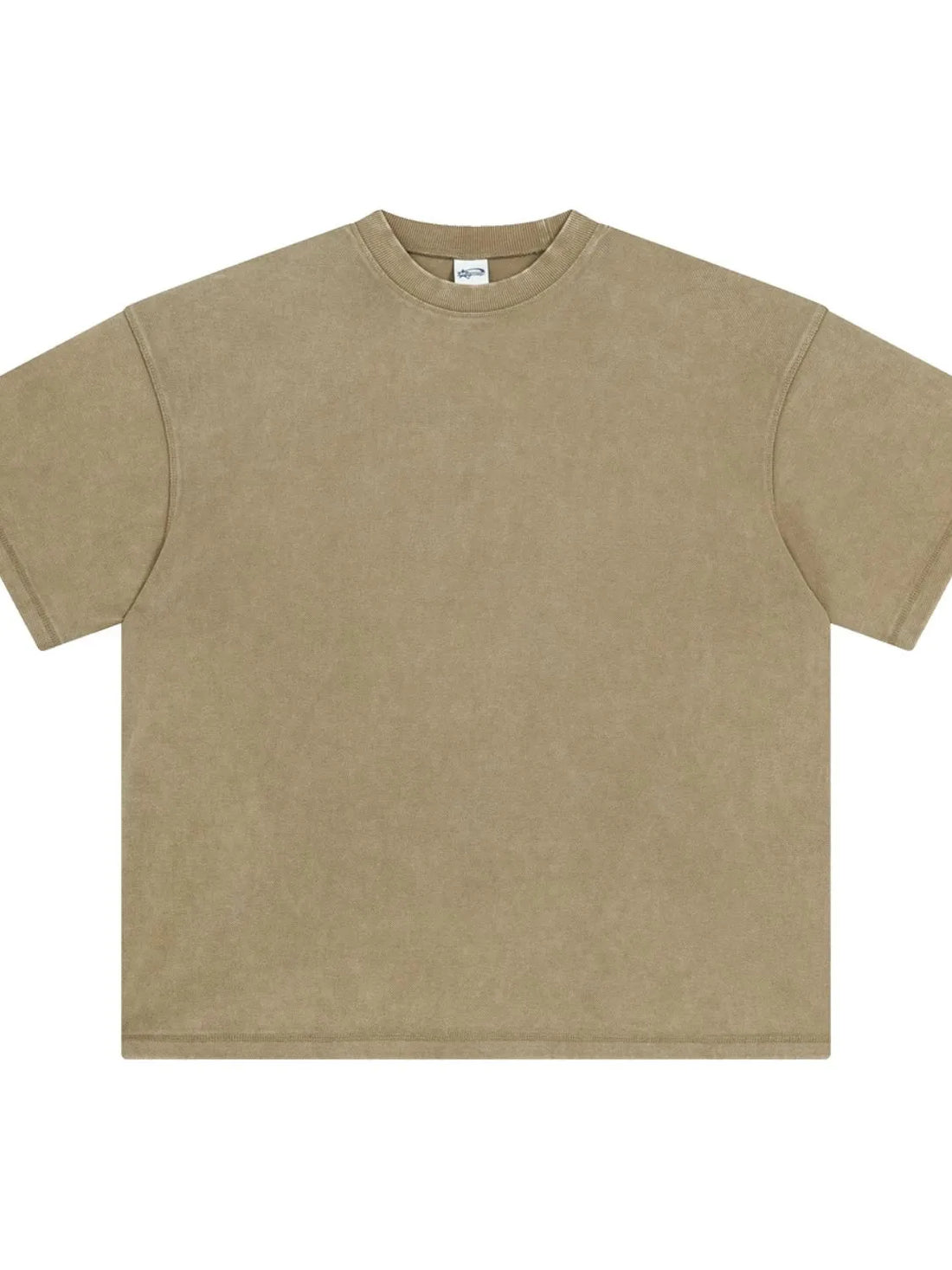 Vintage wash boxy t-shirt in khaki with crew neck and short sleeves