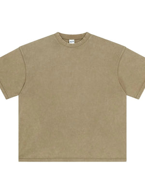 Vintage wash boxy t-shirt in khaki with crew neck and short sleeves