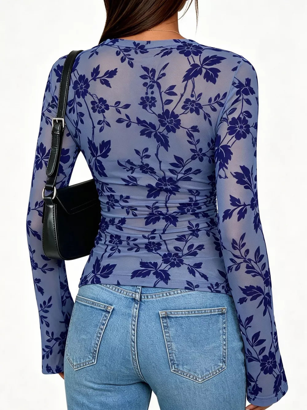 black fitted blouse with boat neck