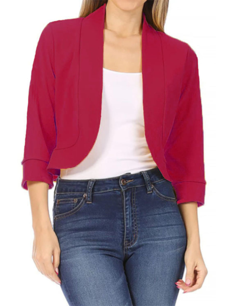 Pink Full Size Cropped Open Front Blazer Plus Size
