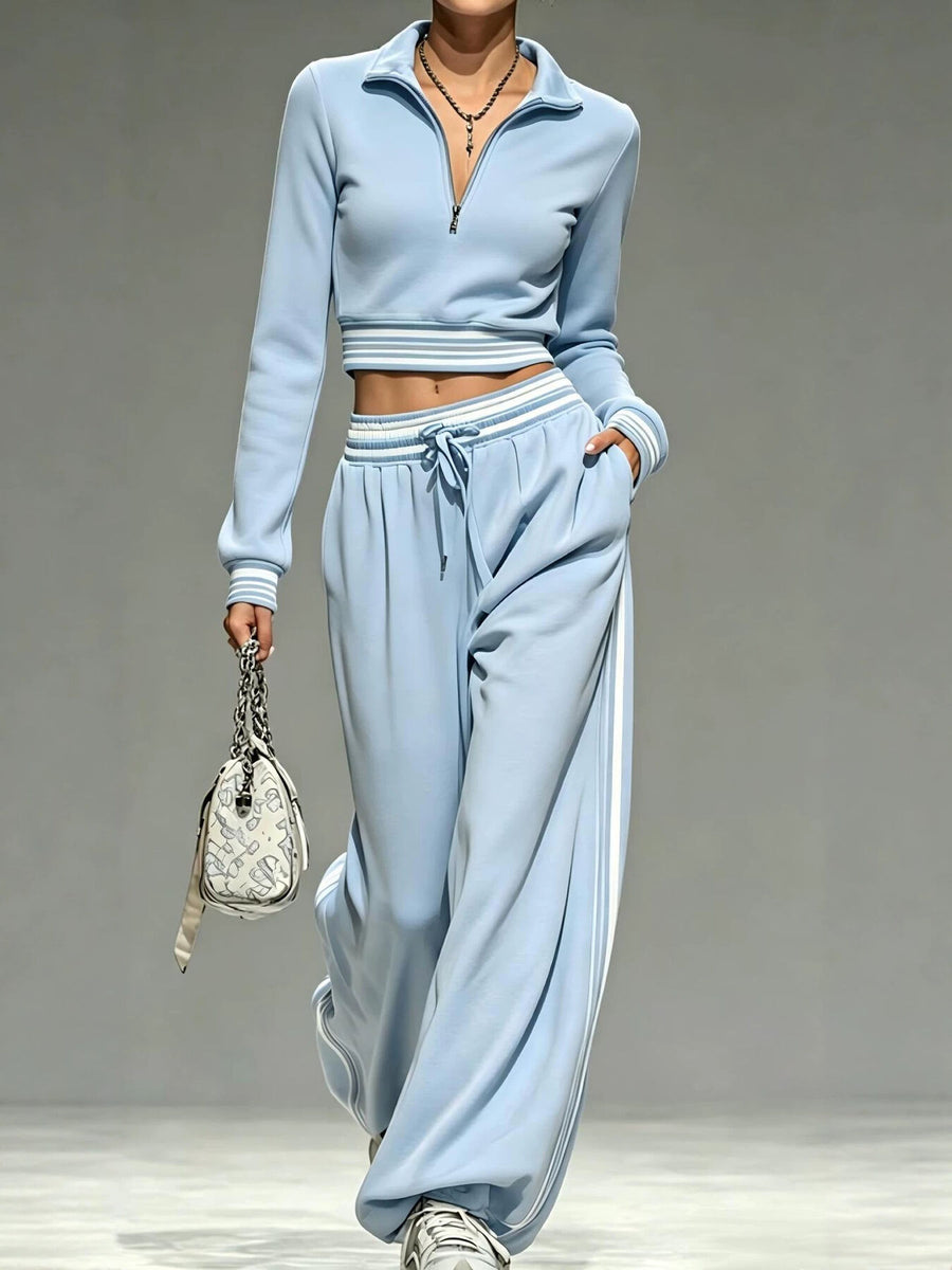 light blue lounge set with striped and collared