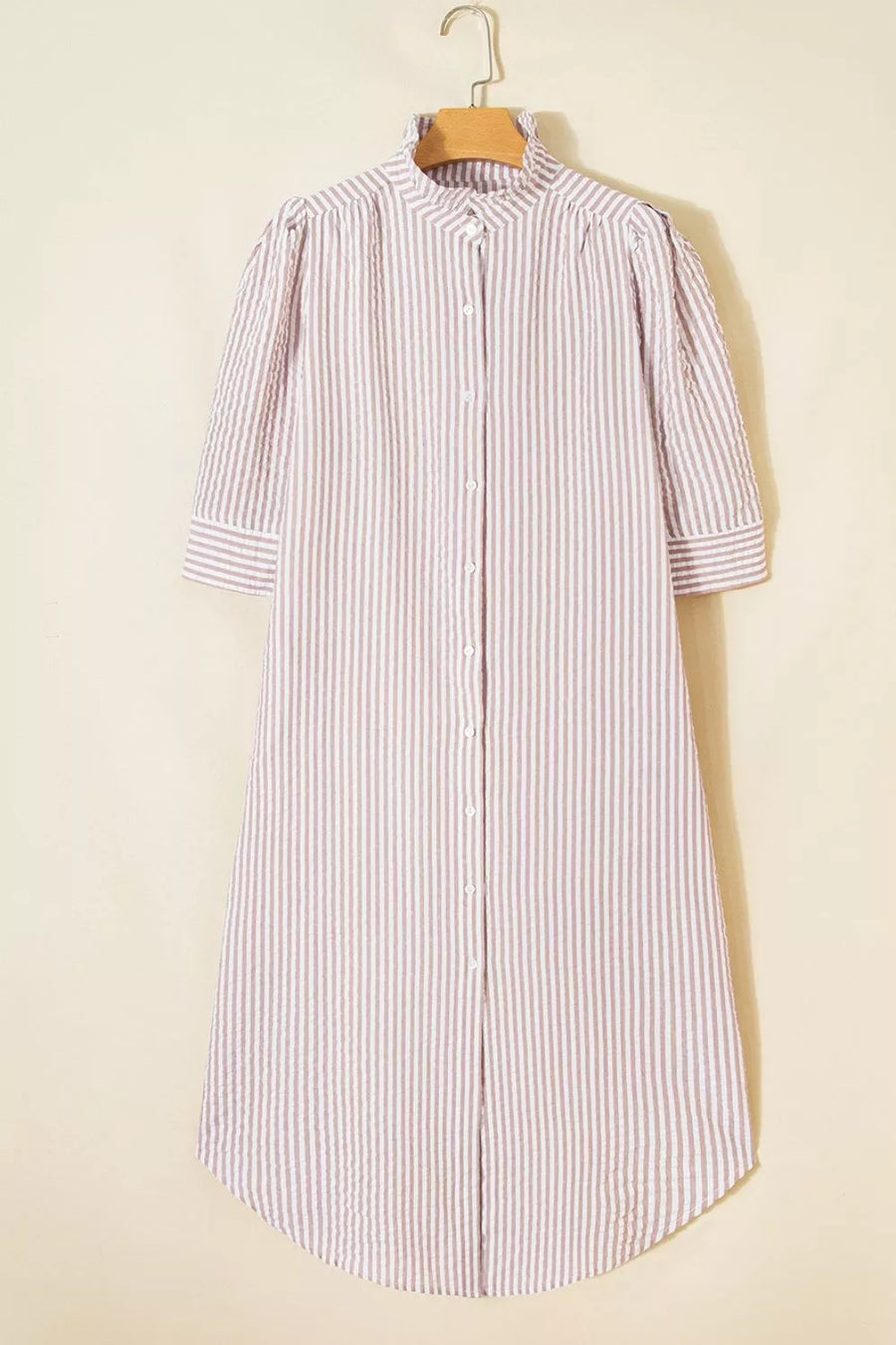 Stripe Frilled Collar Half Sleeve Shirt Dress option 8