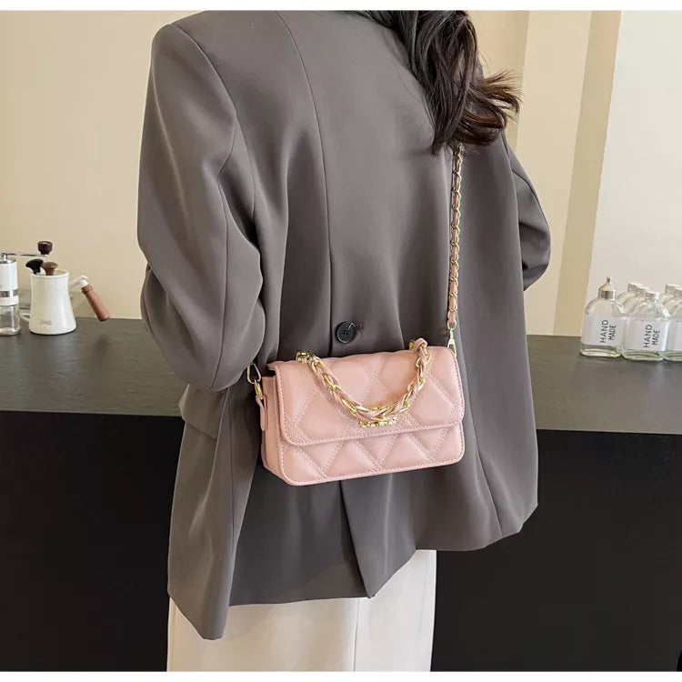 Pink Quilted Chain Strap Crossbody Bag