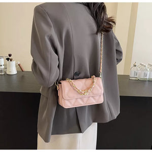 Pink Quilted Chain Strap Crossbody Bag