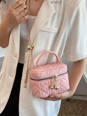 Pastel Blue Quilted Mini Top Handle Crossbody Bag