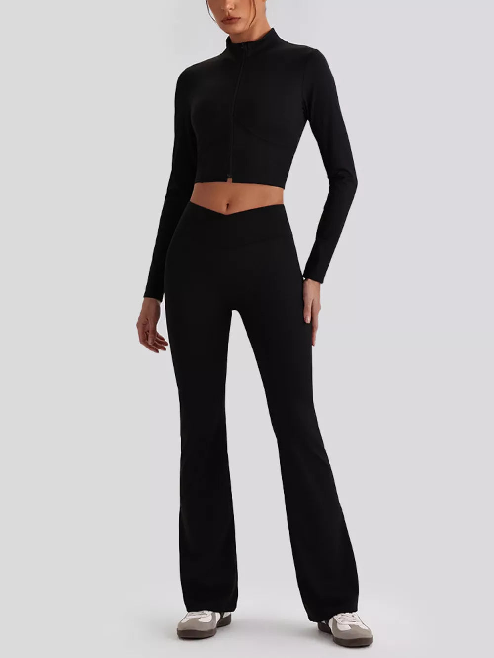 Seamless Criss-cross V-neck Tank And Leggings Set in Brown with Zipper