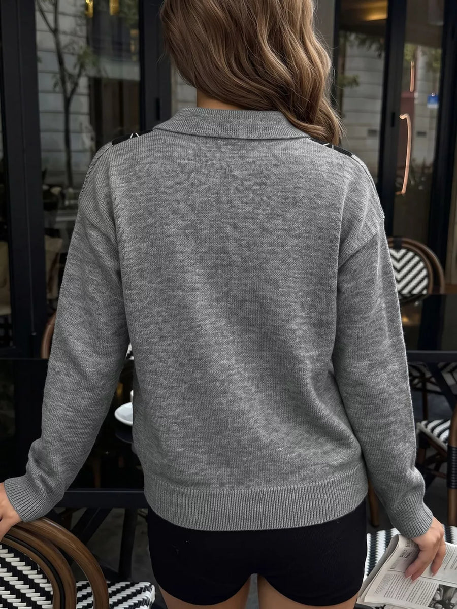 Argyle Patterned Polo Collar Sweater option 6