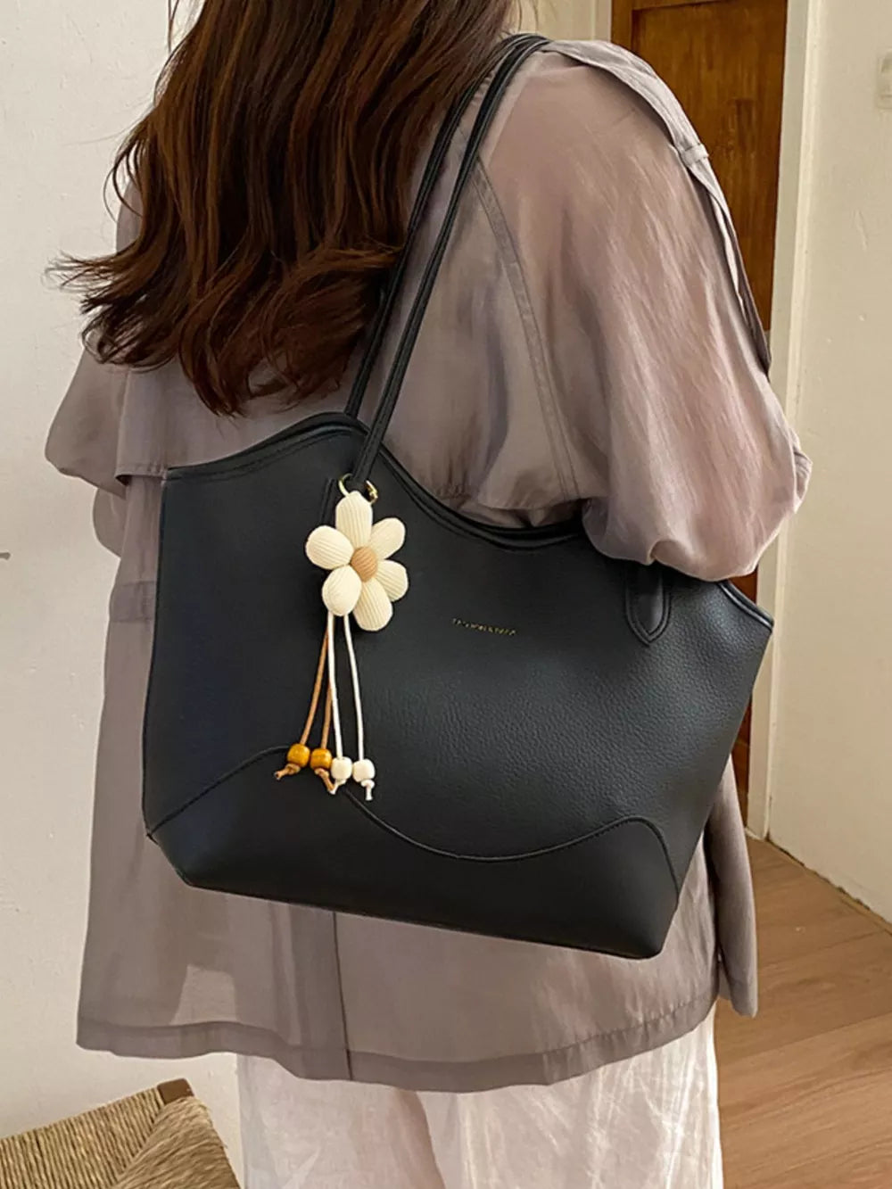 PU Leather Imported Size &amp handbag in Black with structured silhouette