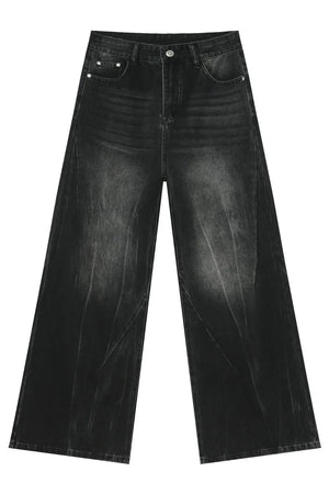 Dark wash effect oversized palazzo jeans with wide legs.