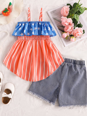 Toddler patriotic cami and shorts set with stars and stripes pattern