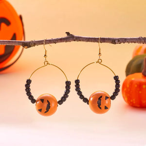 18k Gold-plated Halloween Bead Earrings in Orange with gold-plated