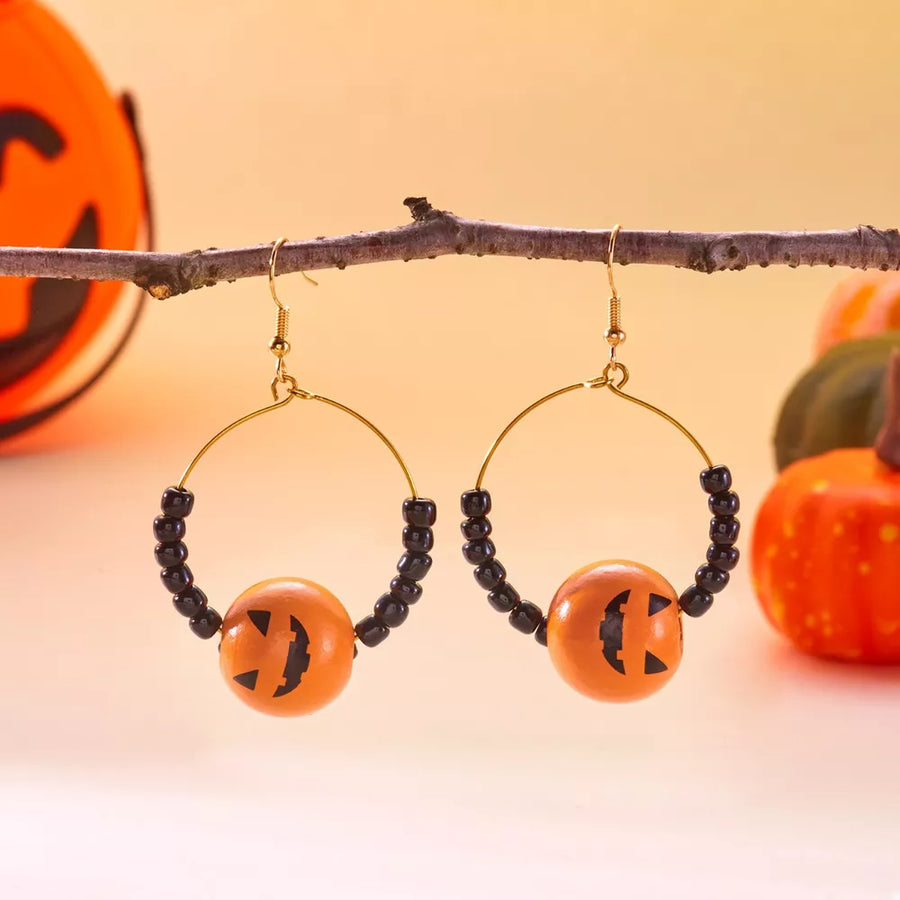 18k Gold-plated Halloween Bead Earrings in Orange with gold-plated