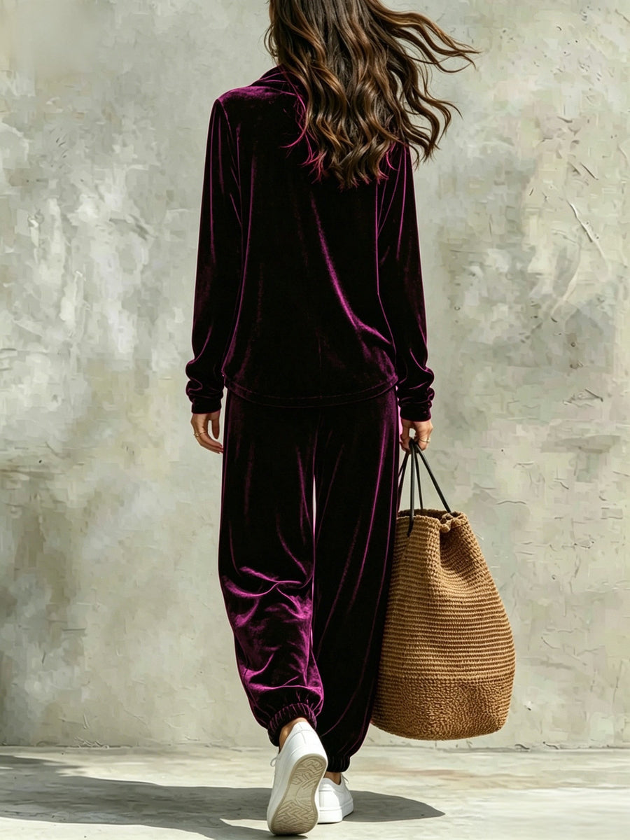 dusty rose relaxed pajama set with cowl neck