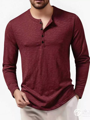 Men's Long Sleeve Henley T-shirt in Army Green