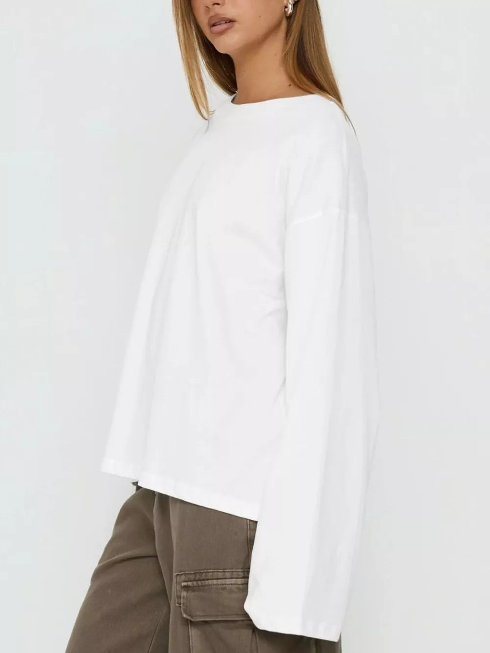 white t-shirt with hip-length and pullover