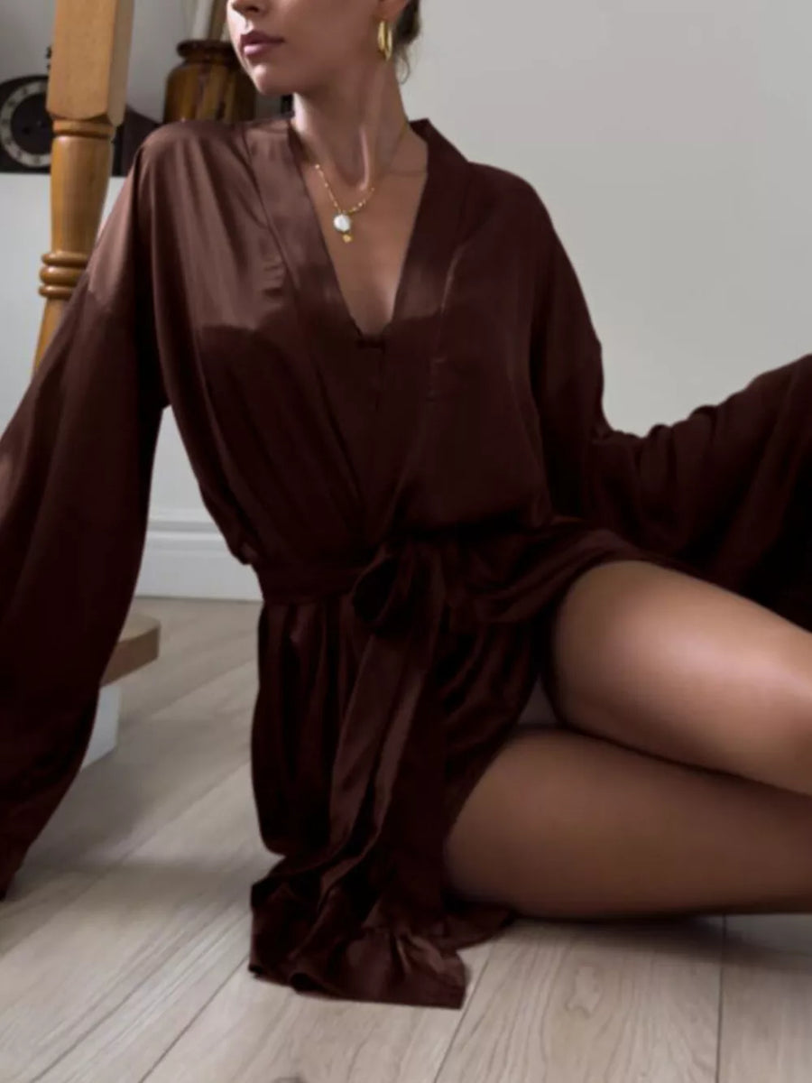romantic robe in chocolate brown with v-neck