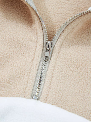 Fleece Colorblock Patchwork Zipped Neck Pullover option 10