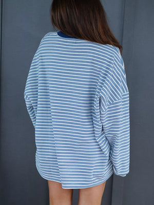 pajama set in Light Blue with striped and pocketed