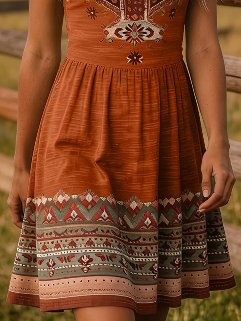 Green A-line A-line dress with scoop neck