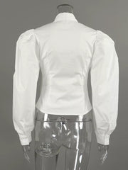 White fitted blouse with mock neck