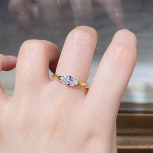 925 Sterling Silver Marquise-cut Ring in gold with marquise-cut diamond