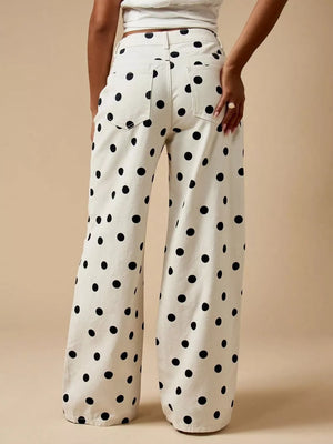 wide-leg jeans featuring polka dot in Brown with 95%cotton, 5%spandex Care instructions: Machine wash cold texture