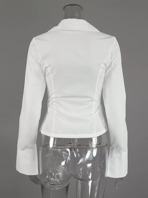 Slim-fit Tie Front Long Sleeve Shirt in white