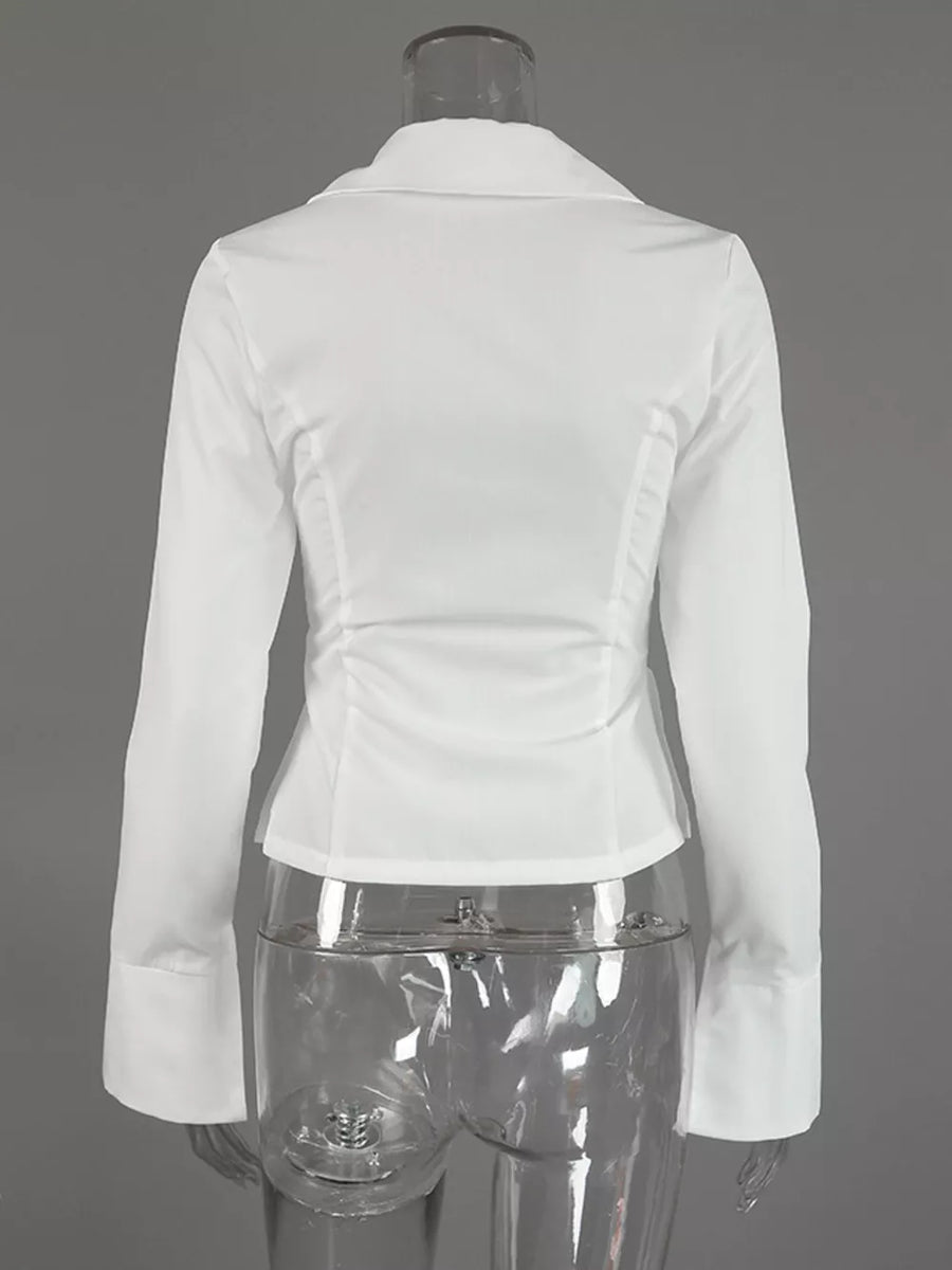 Slim-fit Tie Front Long Sleeve Shirt in white