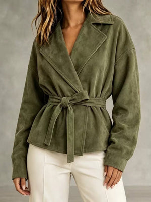 jacket in Gray with lapel collar and hip-length