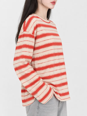 Oversized Striped Crew Neck T-Shirt in Black-Striped