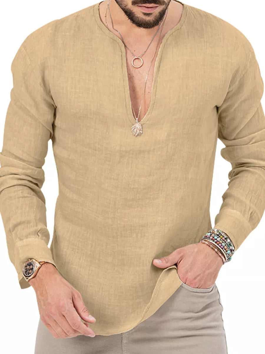 White Men's Slim Fit Long Sleeve Blouse Plus Size