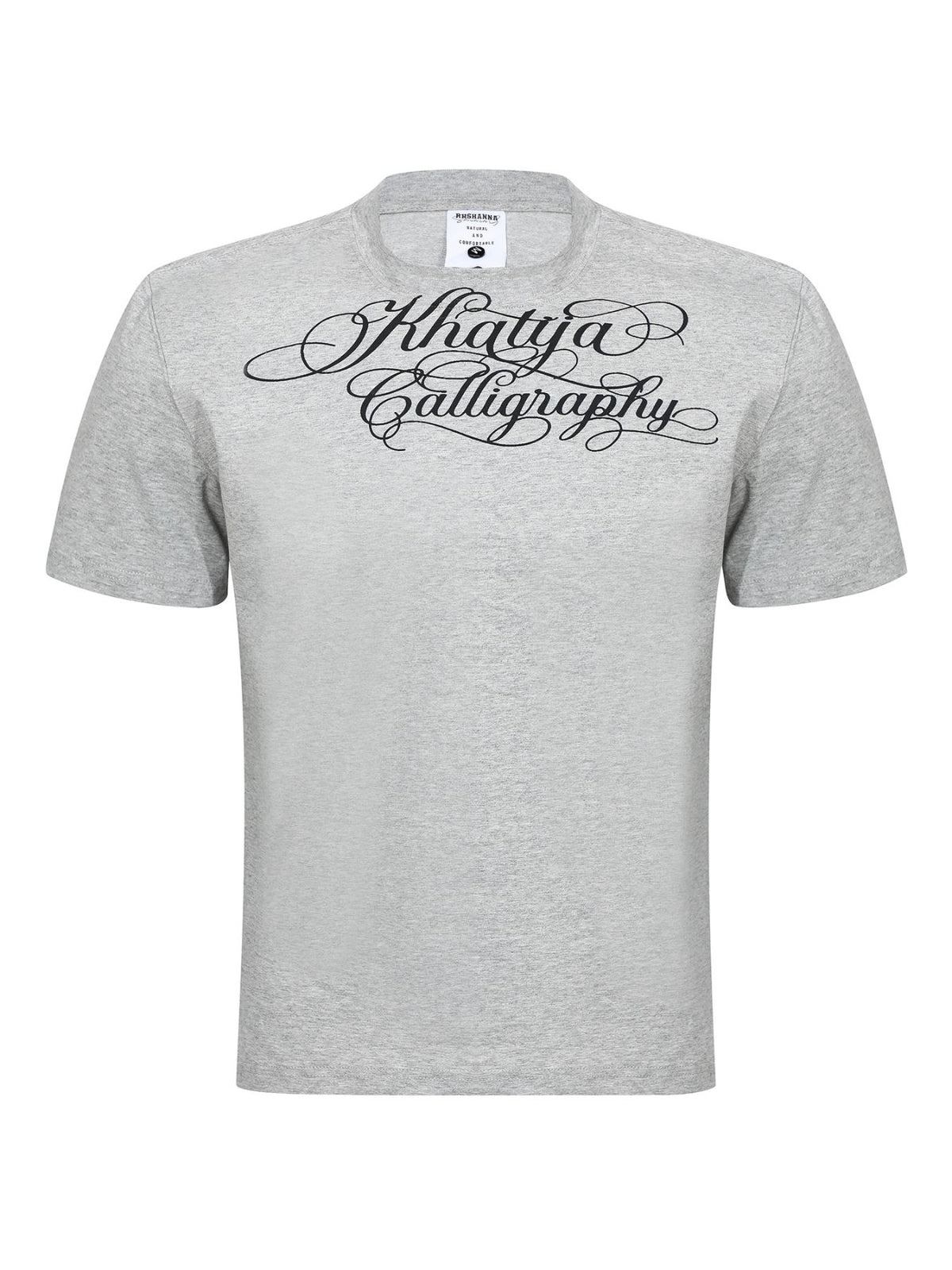 heather gray t-shirt with graphic and crew neck