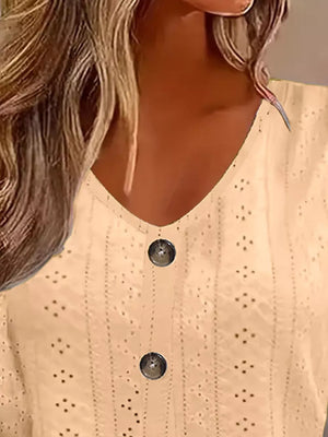 Pink blouse with half-button and eyelet
