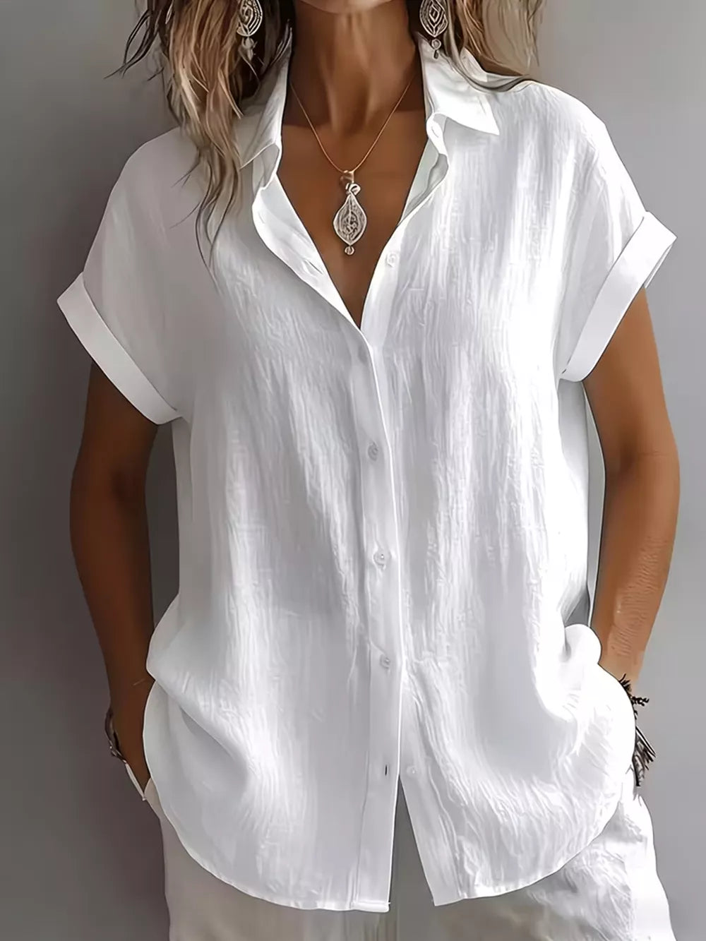 Army Green button-down shirt with hip-length and button-front