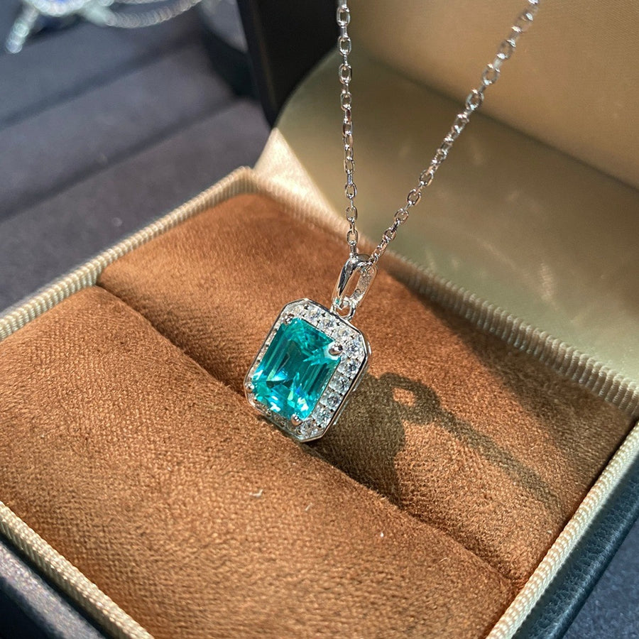 silver necklace featuring zircon accents and geometric
