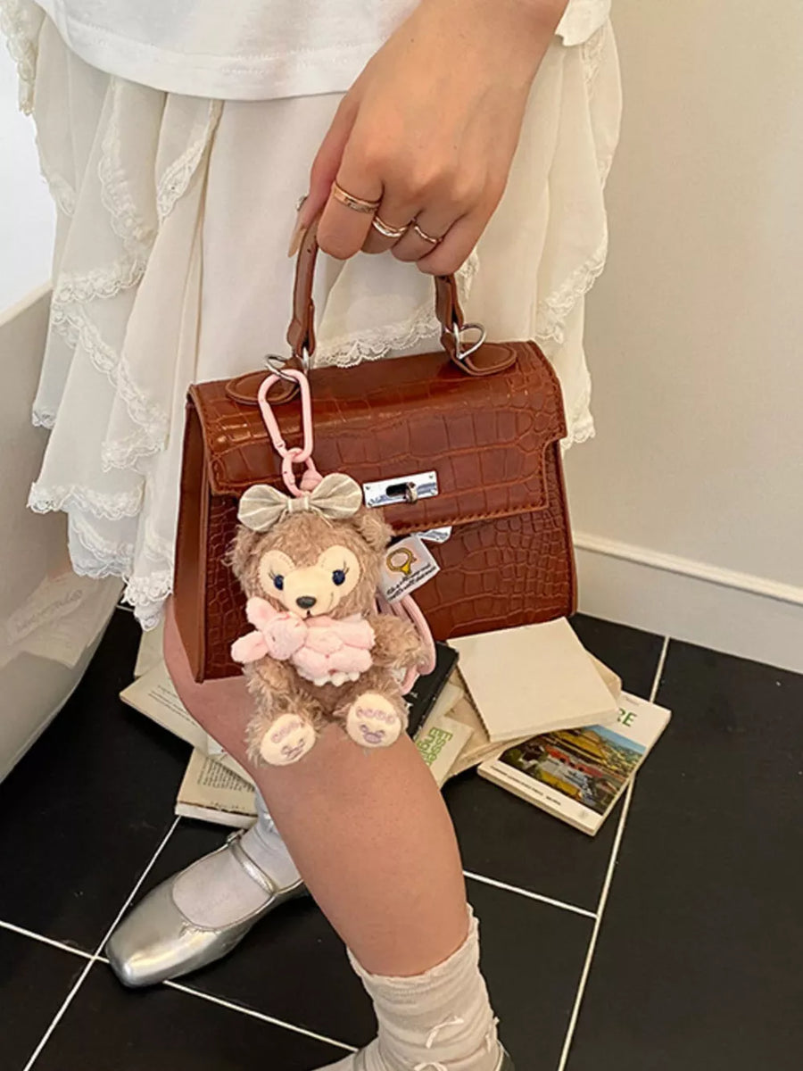Brown with Crocodile-embossed Medium Handbag