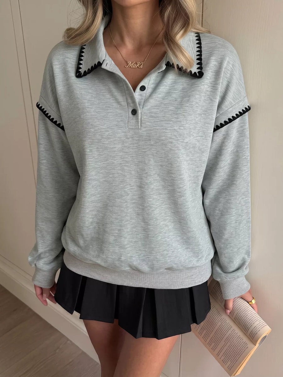 Gray sweatshirt with hip-length and half-button