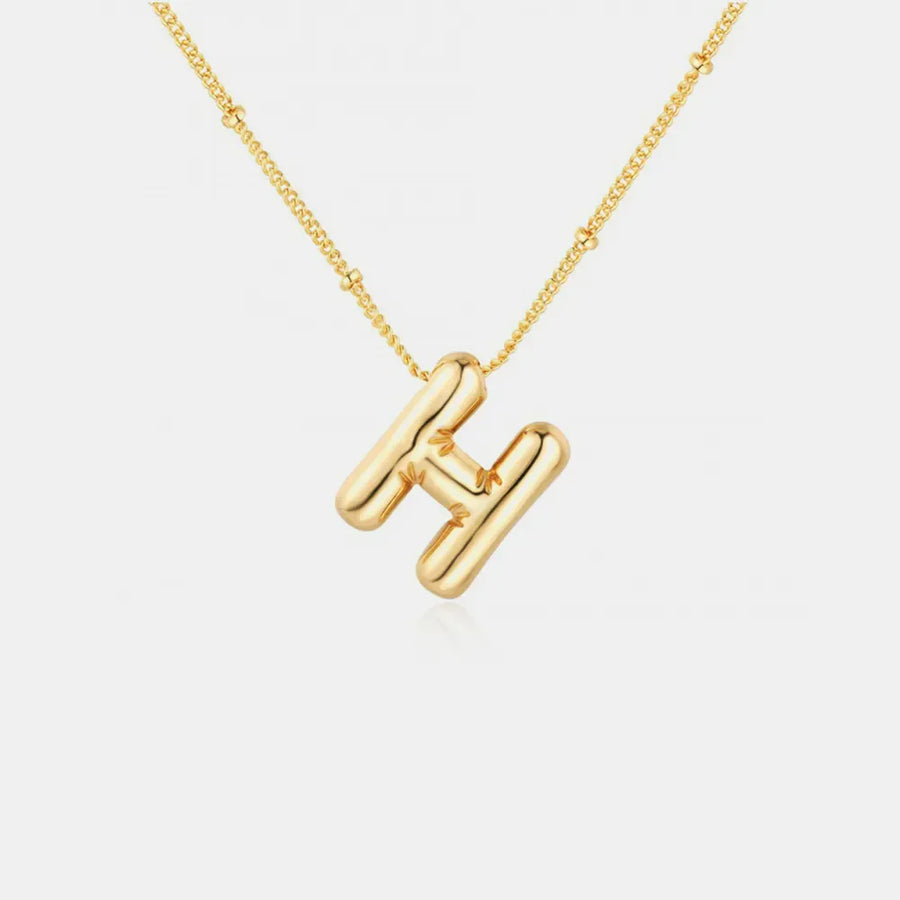 Gold initial H pendant necklace with beaded chain