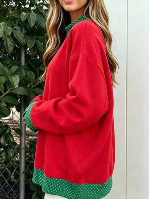 navy blue sweatshirt with contrast trim and long sleeve