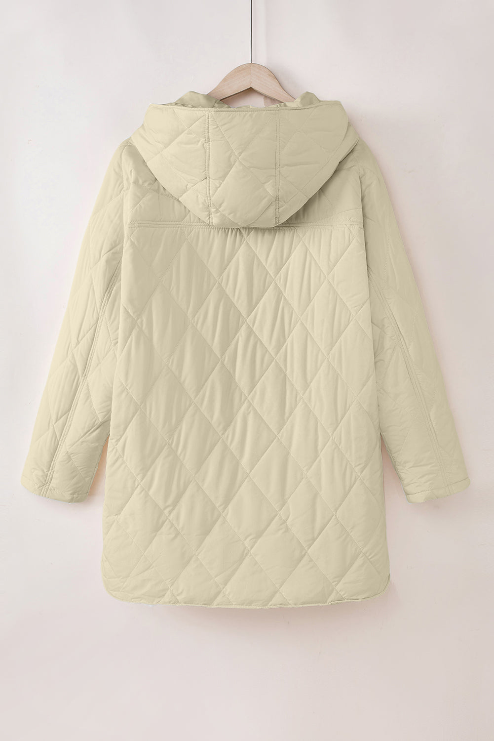 Diamond Quilted Hooded Snap Jacket in Beige
