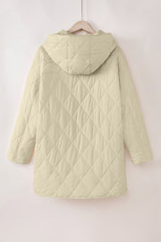 Diamond Quilted Hooded Snap Jacket in Beige