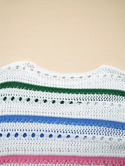 Color Block Striped Pointelle Knit Sweater option 8