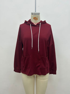 Cerise pullover hoodie with pullover and waffle knit