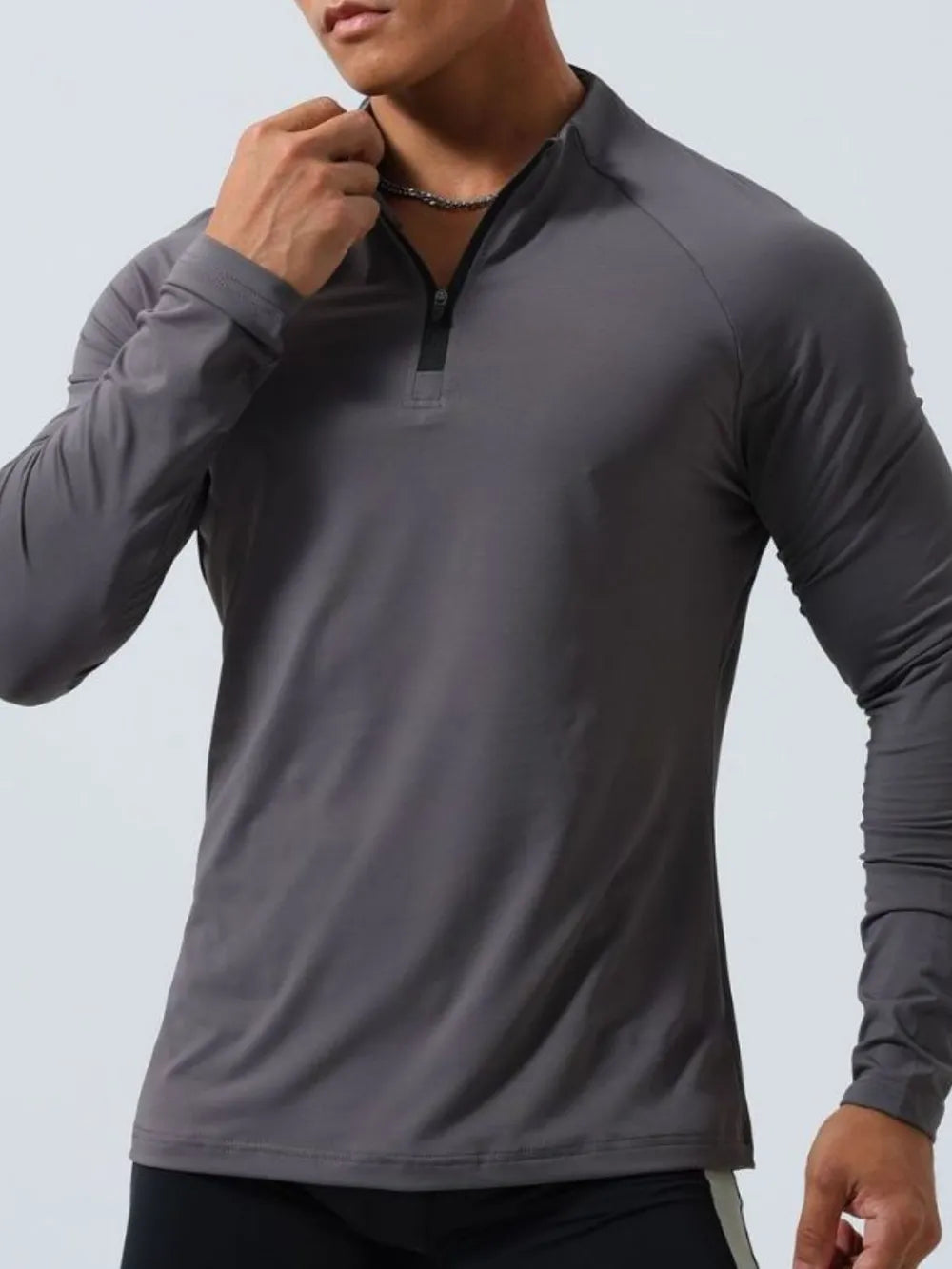 Dark Gray performance raglan zip-neck long sleeve active top