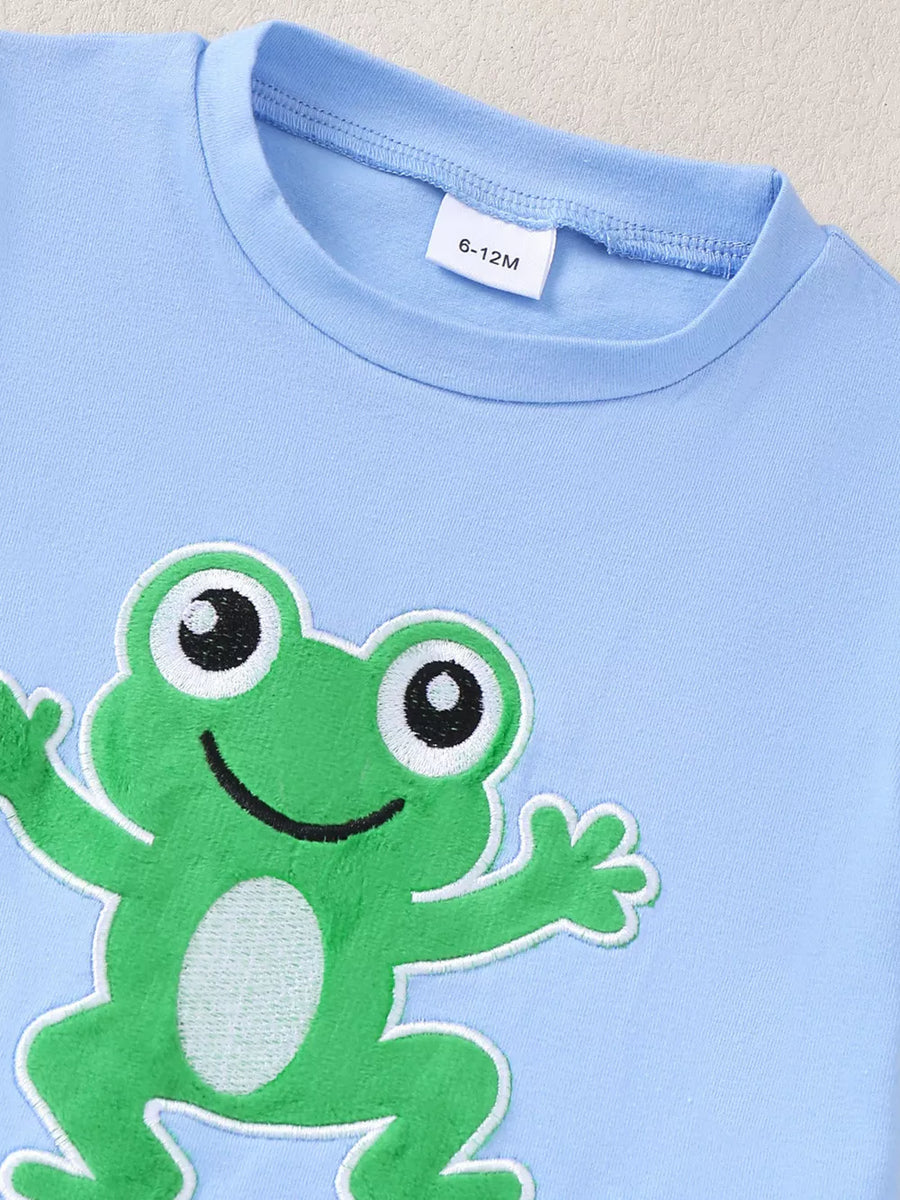 Children's Frog T-shirt And Plaid Shorts Set in this colorway