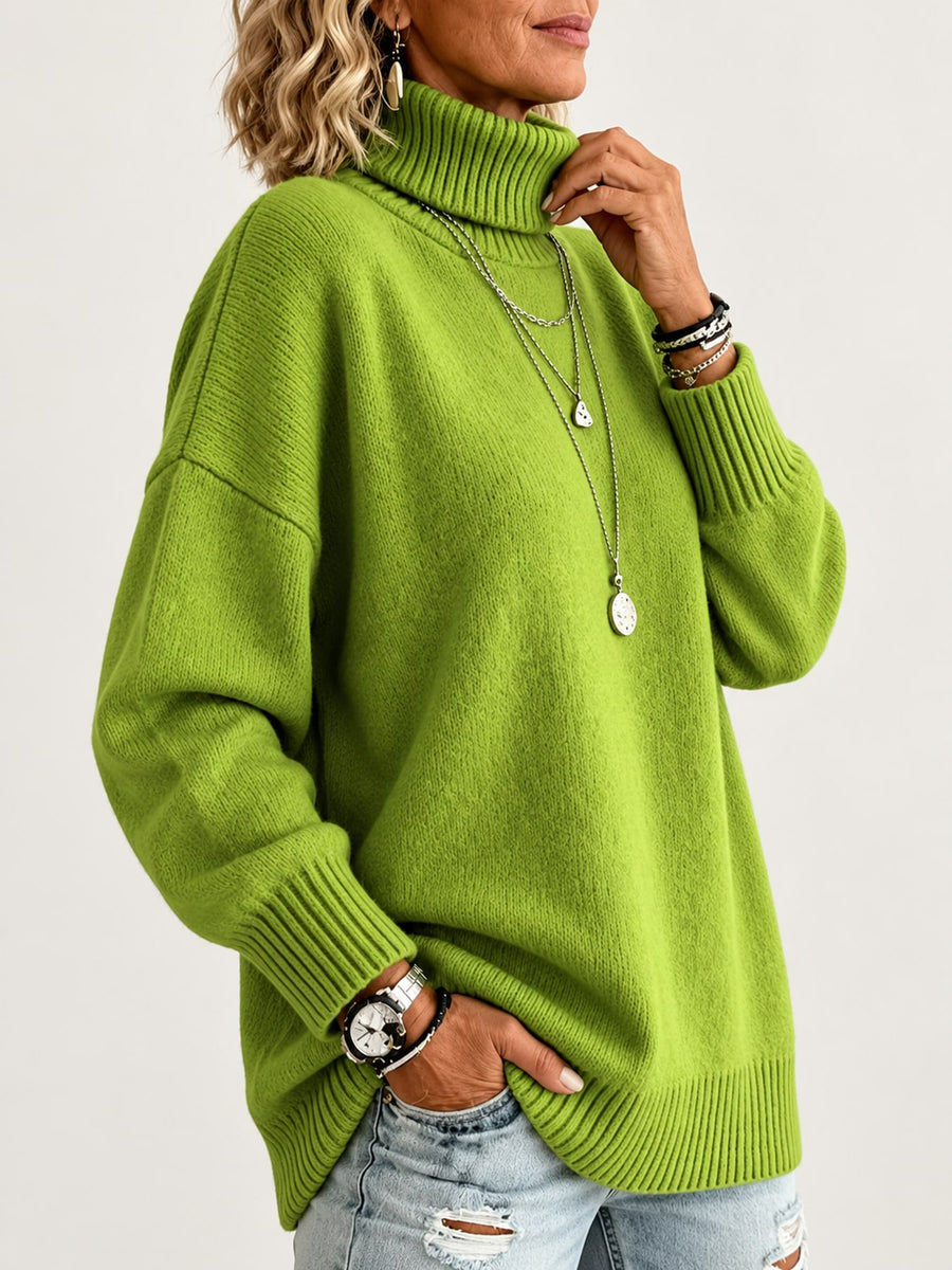 Polyester Care instructions: Machine wash cold turtleneck sweater in Green with oversized silhouette
