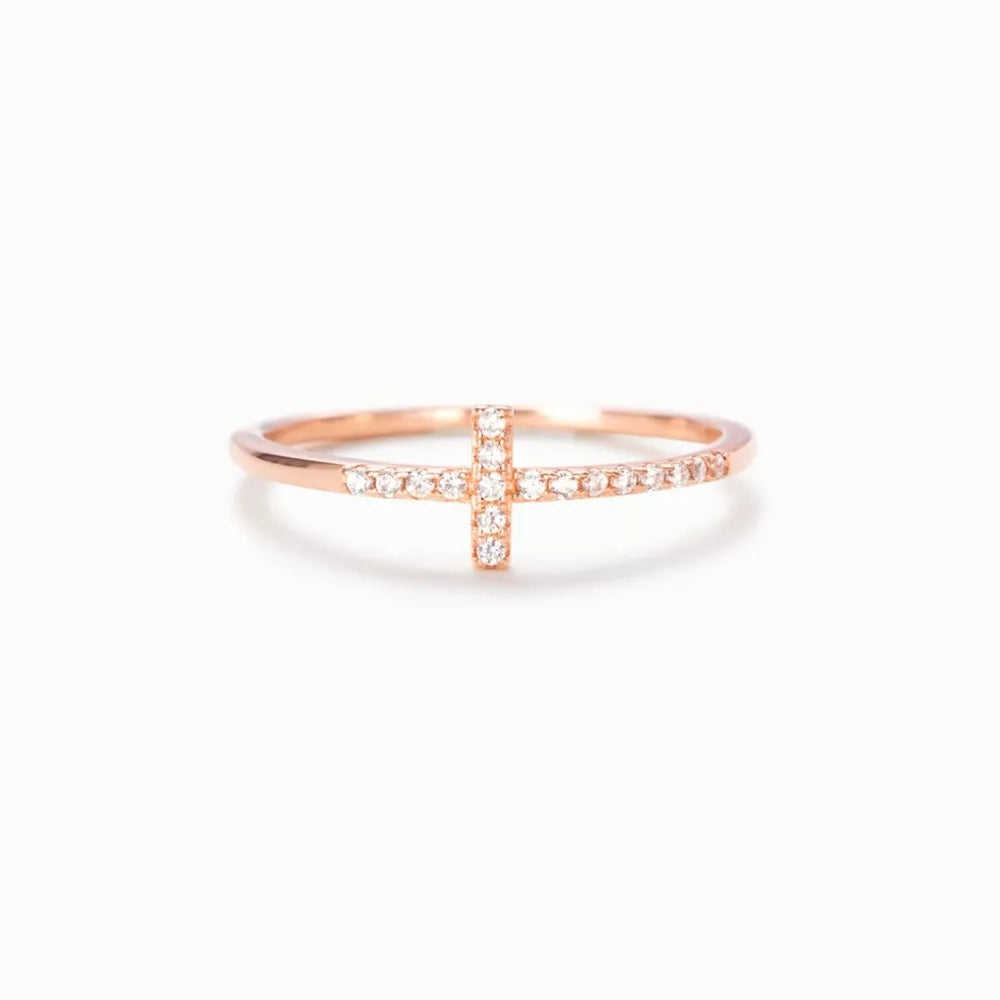 925 Sterling Silver Cross Ring 18k Rose Gold-plated in Silver with cross motif