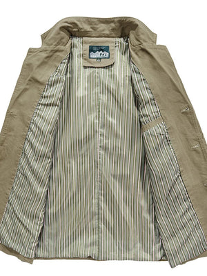 Khaki cotton lapel collar blazer with striped lining and button detail