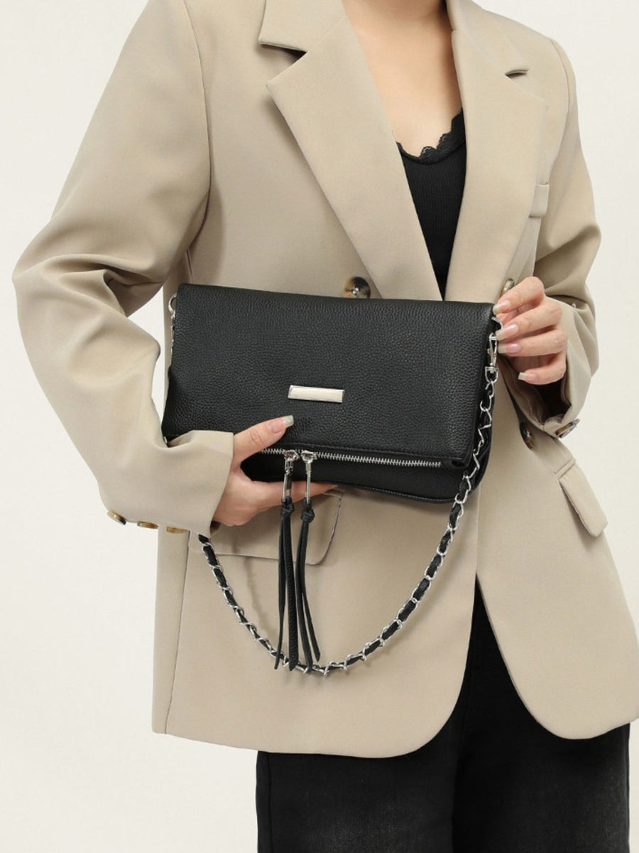 PU Leather Imported Size &amp shoulder bag in Black with rectangular silhouette